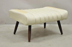 Vintage Mid Century Modern Adjustable Ottoman Footstool with Wooden Legs