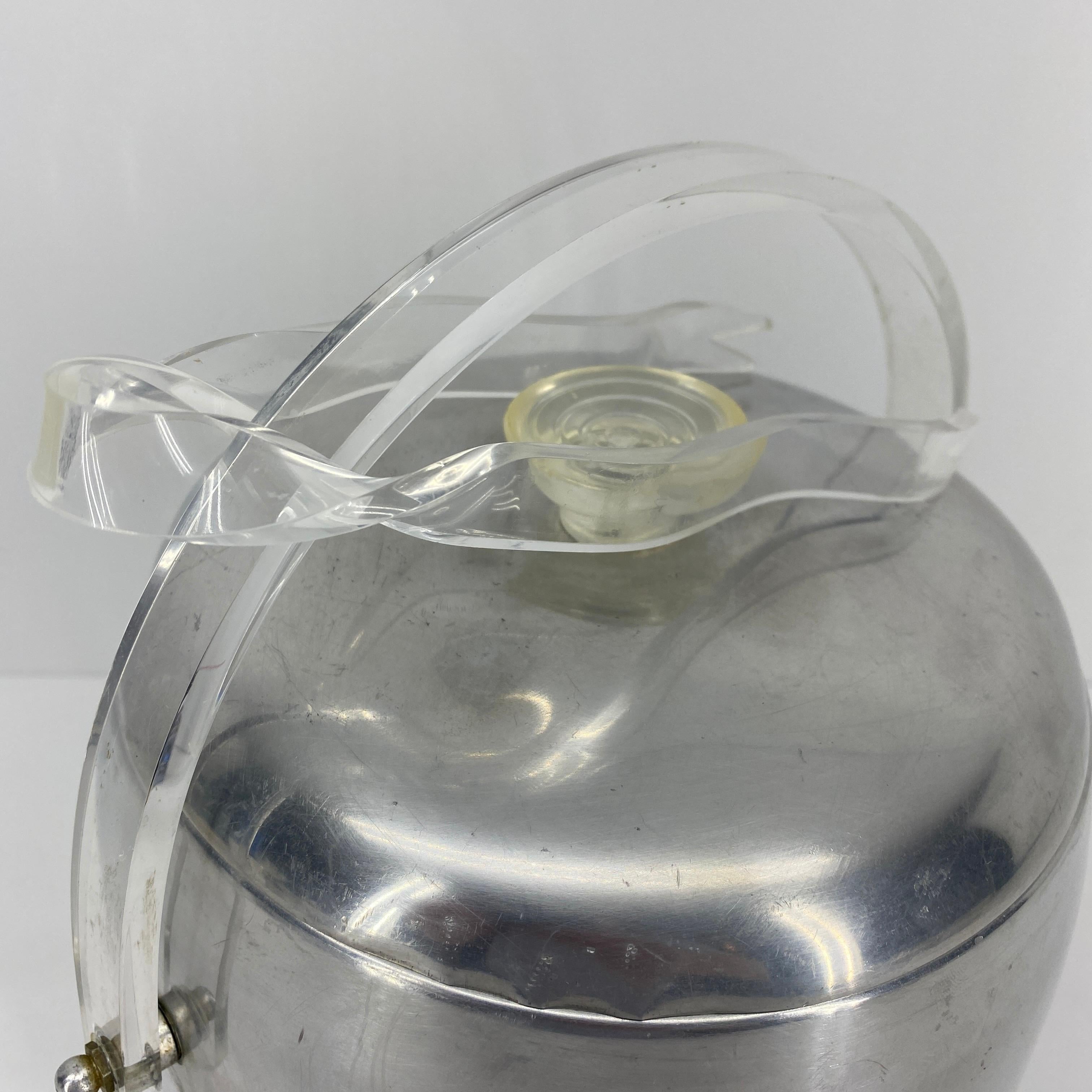Vintage Mid-Century Modern Aluminum and Lucite Ice Bucket and Tongs For Sale 6