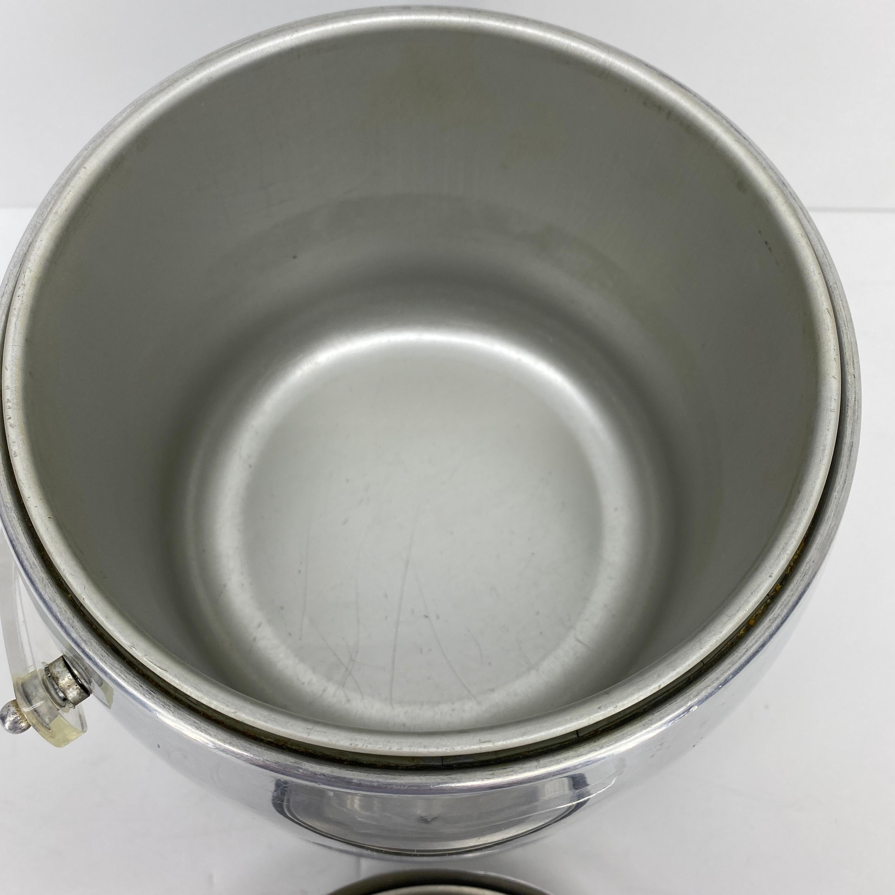 Vintage Mid-Century Modern Aluminum and Lucite Ice Bucket and Tongs For Sale 7