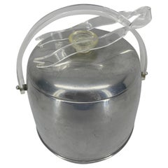 Vintage Mid-Century Modern Aluminum and Lucite Ice Bucket and Tongs