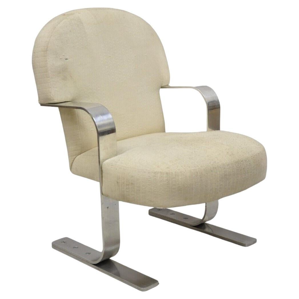 Vintage Mid Century Modern Aluminum Flat Bar Ski Base Cantilever Lounge Chair For Sale
