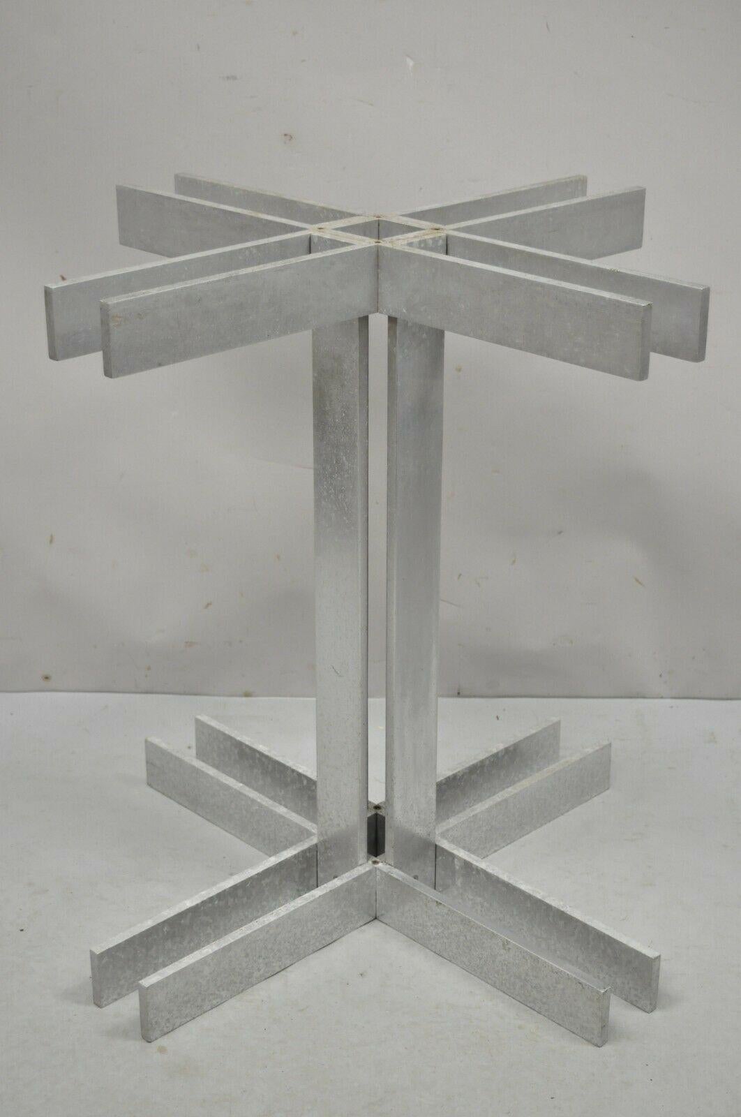 Vintage Mid-Century Modern aluminum metal geometric pedestal table base - no top. Item features sleek geometric design, cast aluminum construction, very nice vintage item, clean modernist lines, quality American craftsmanship, great style and form,