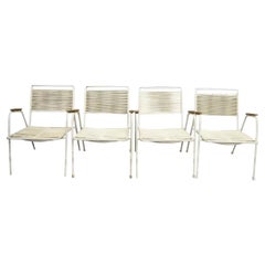 Vintage Mid Century Modern Aluminum Vinyl Rope Cord Pool Arm Chairs - Set of 4