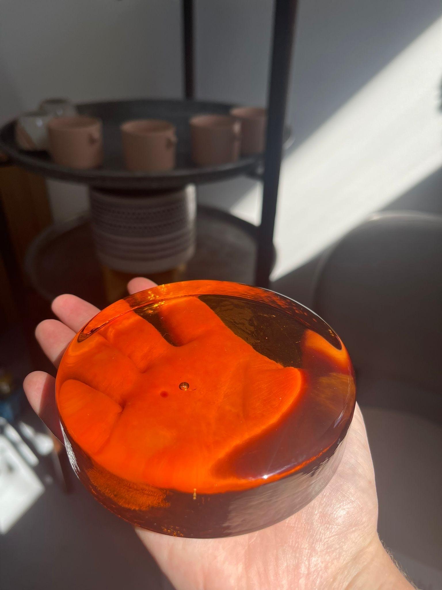Glass Vintage Mid Century Modern Amber Paper Weight For Sale