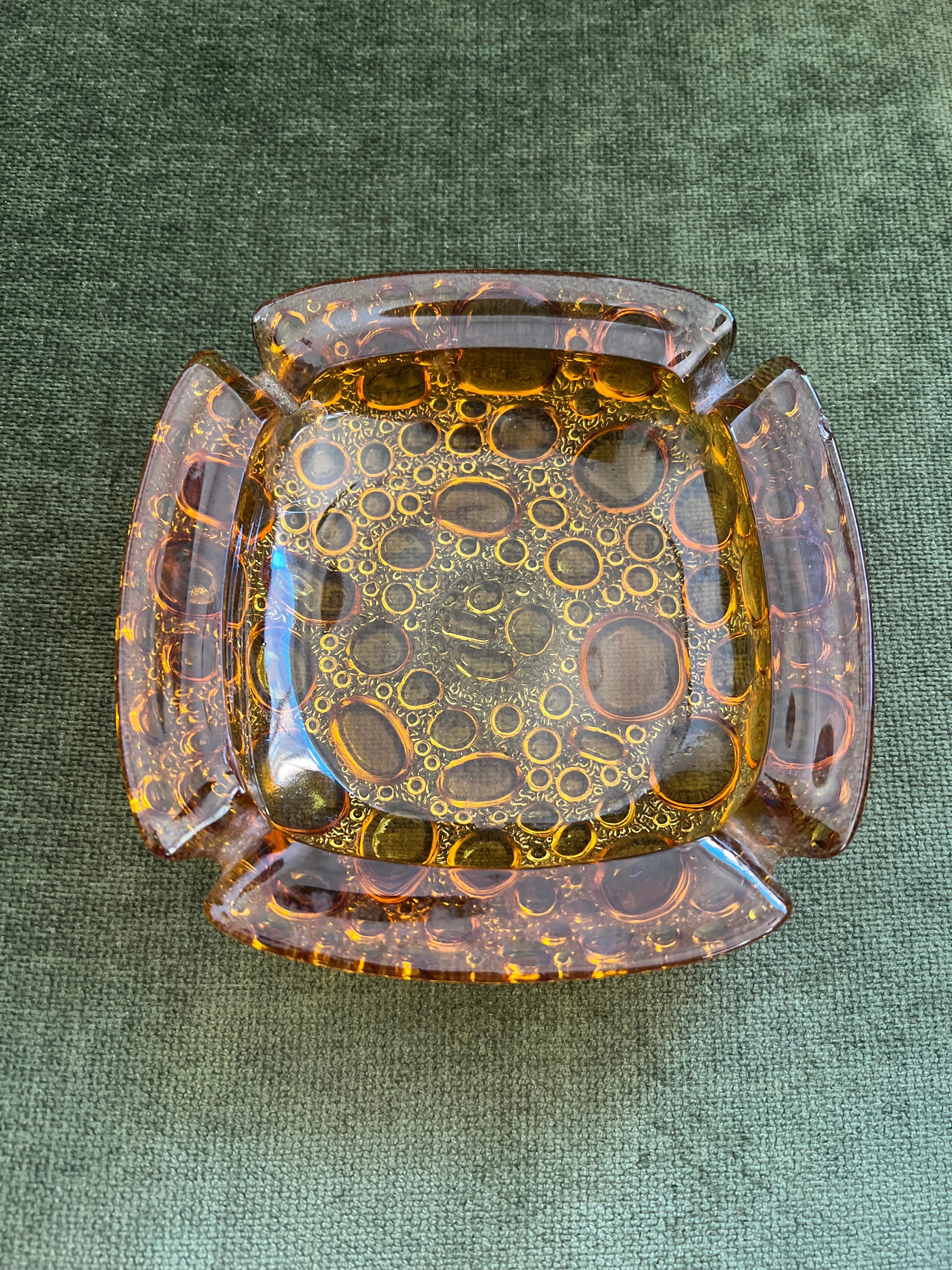 Vintage Mid Century Modern Amber Yellow LIBBEY Ashtray Bubble Pebble Glass 5