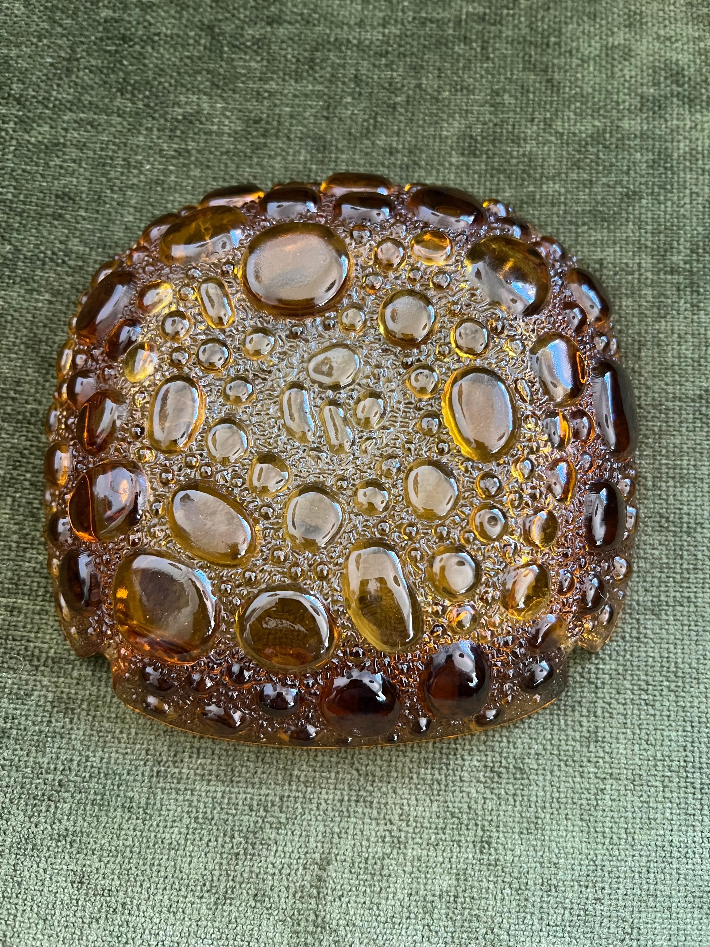 Women's or Men's Vintage Mid Century Modern Amber Yellow LIBBEY Ashtray Bubble Pebble Glass