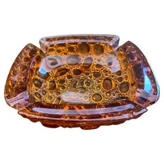 Vintage Mid Century Modern Amber Yellow LIBBEY Ashtray Bubble Pebble Glass