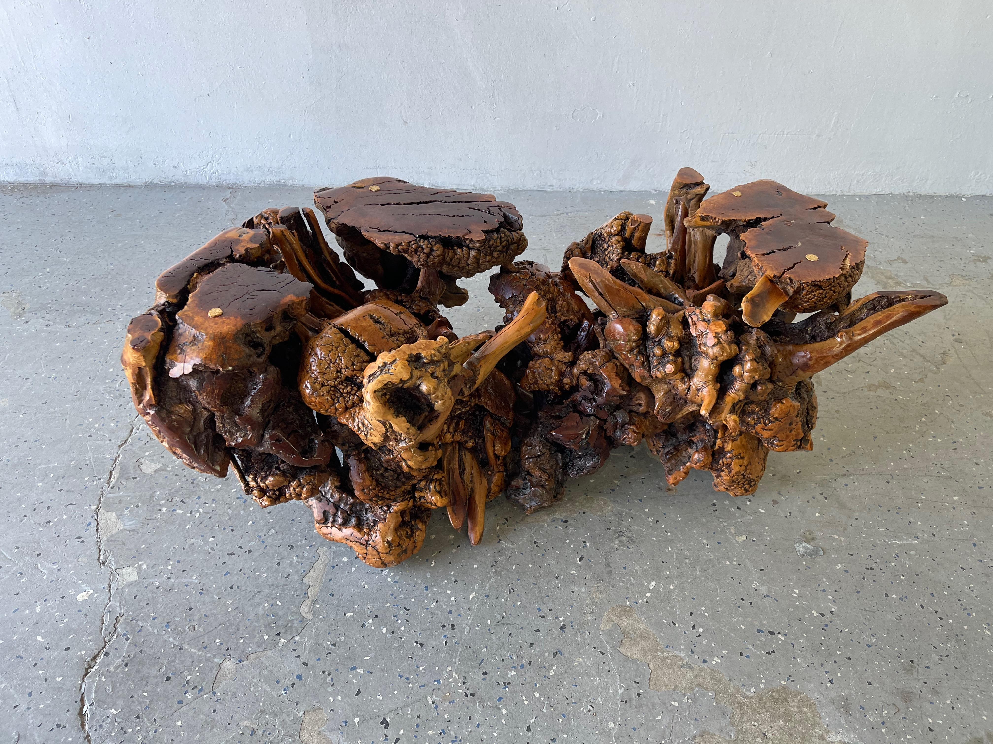 Vintage Mid-Century Modern Amorphous/Biomorphic Glass Driftwood Coffee Table For Sale 5