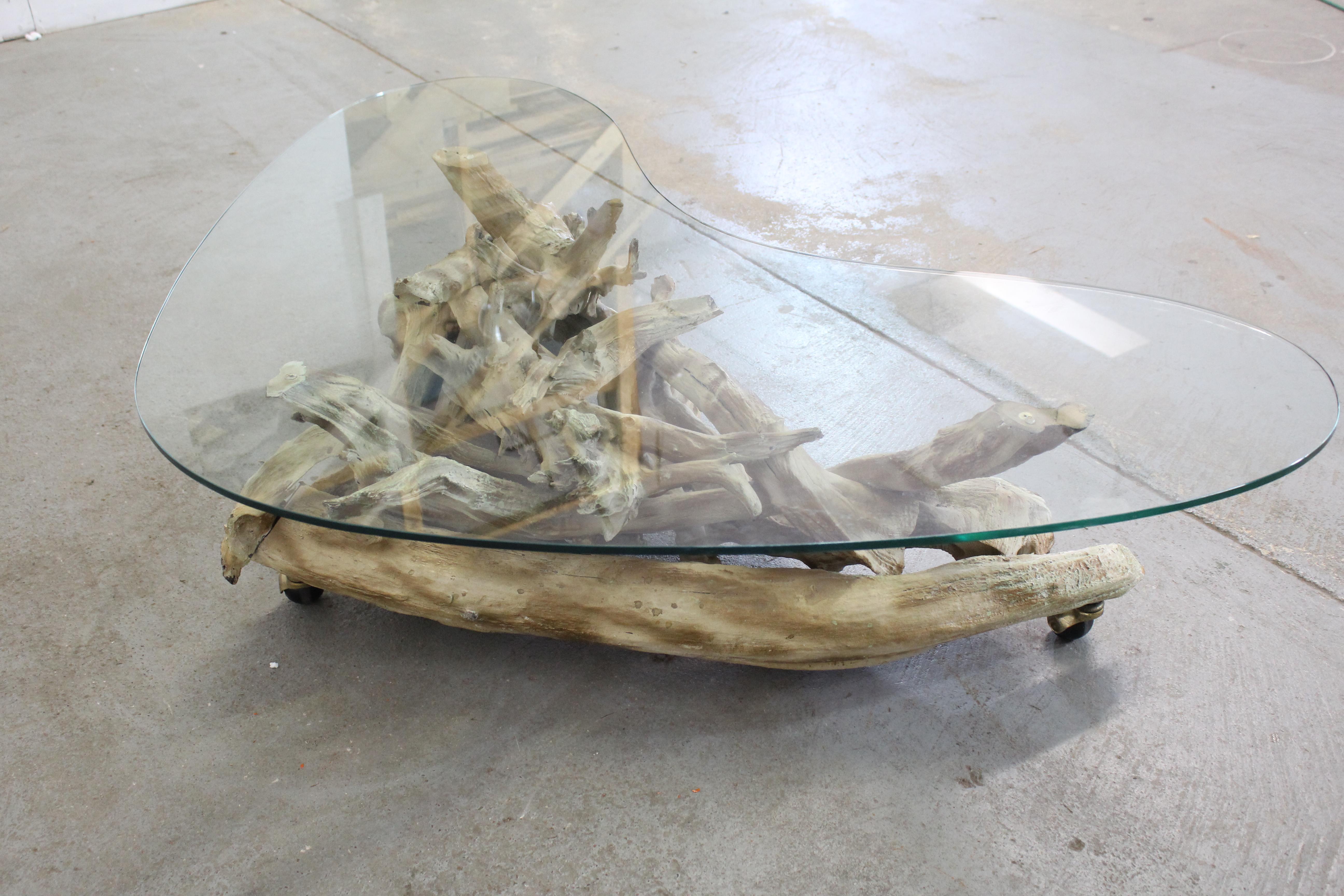 Vintage Mid-Century Modern Amorphous/Biomorphic Glass Driftwood Coffee Table For Sale 5