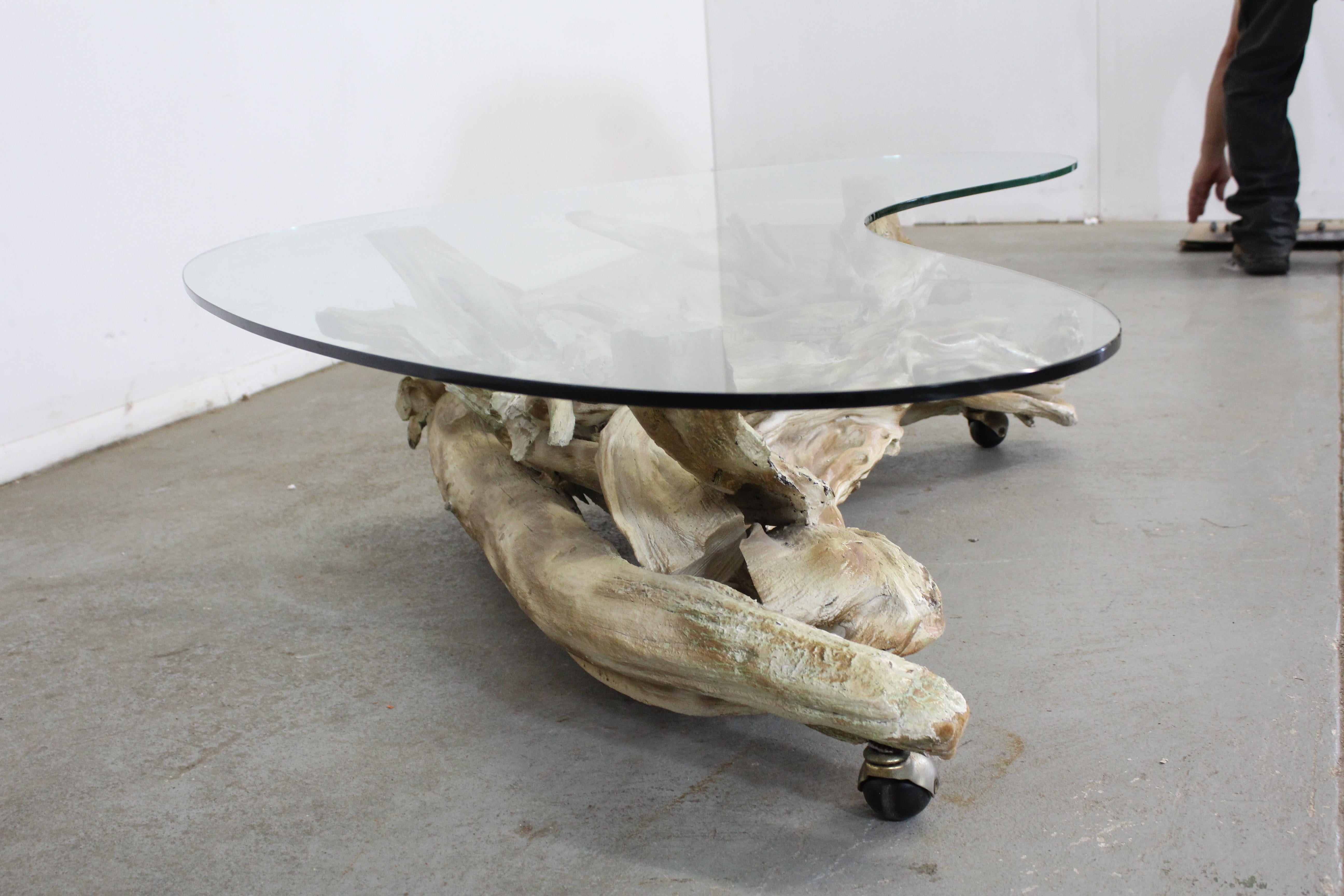 20th Century Vintage Mid-Century Modern Amorphous/Biomorphic Glass Driftwood Coffee Table For Sale