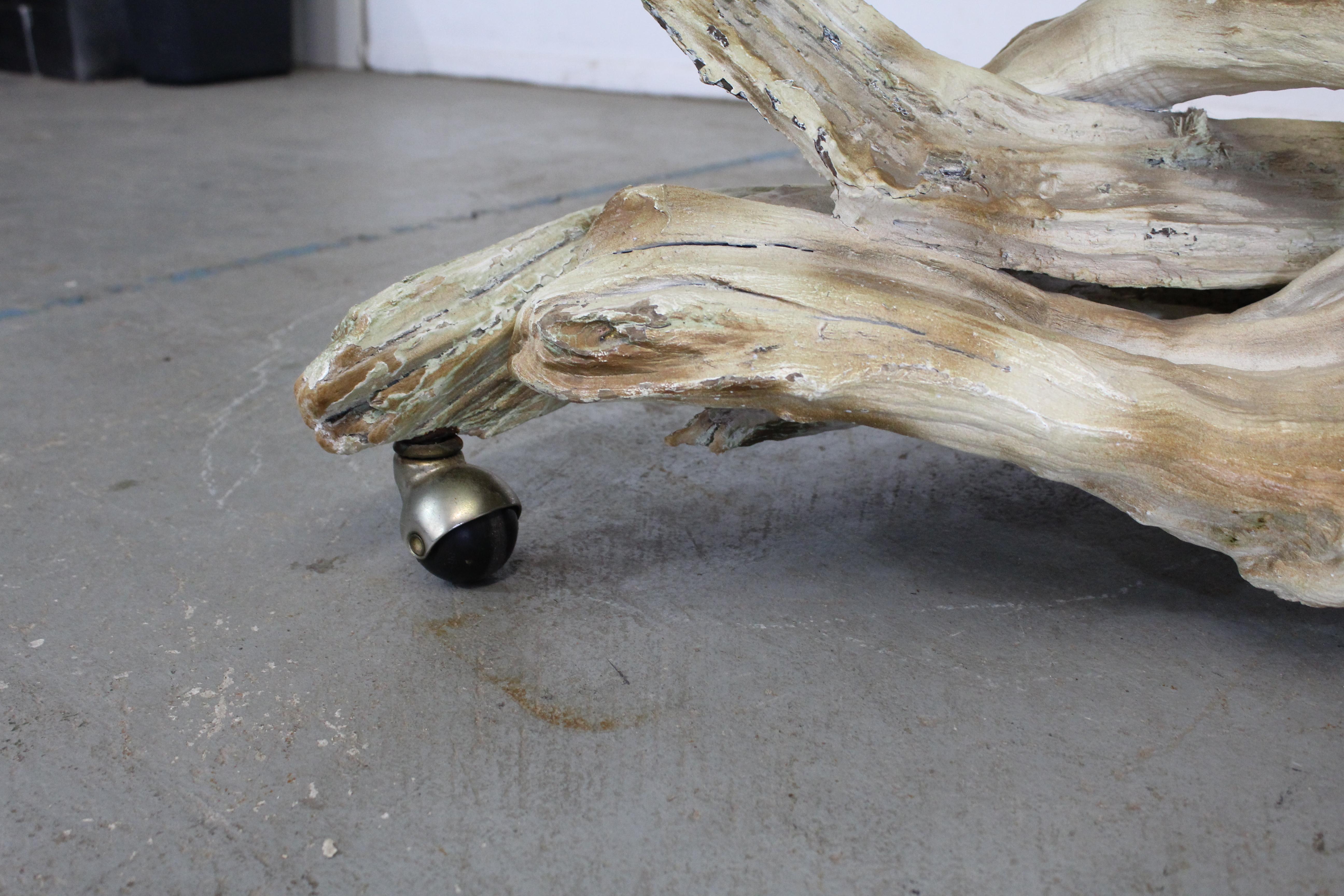 Vintage Mid-Century Modern Amorphous/Biomorphic Glass Driftwood Coffee Table For Sale 2