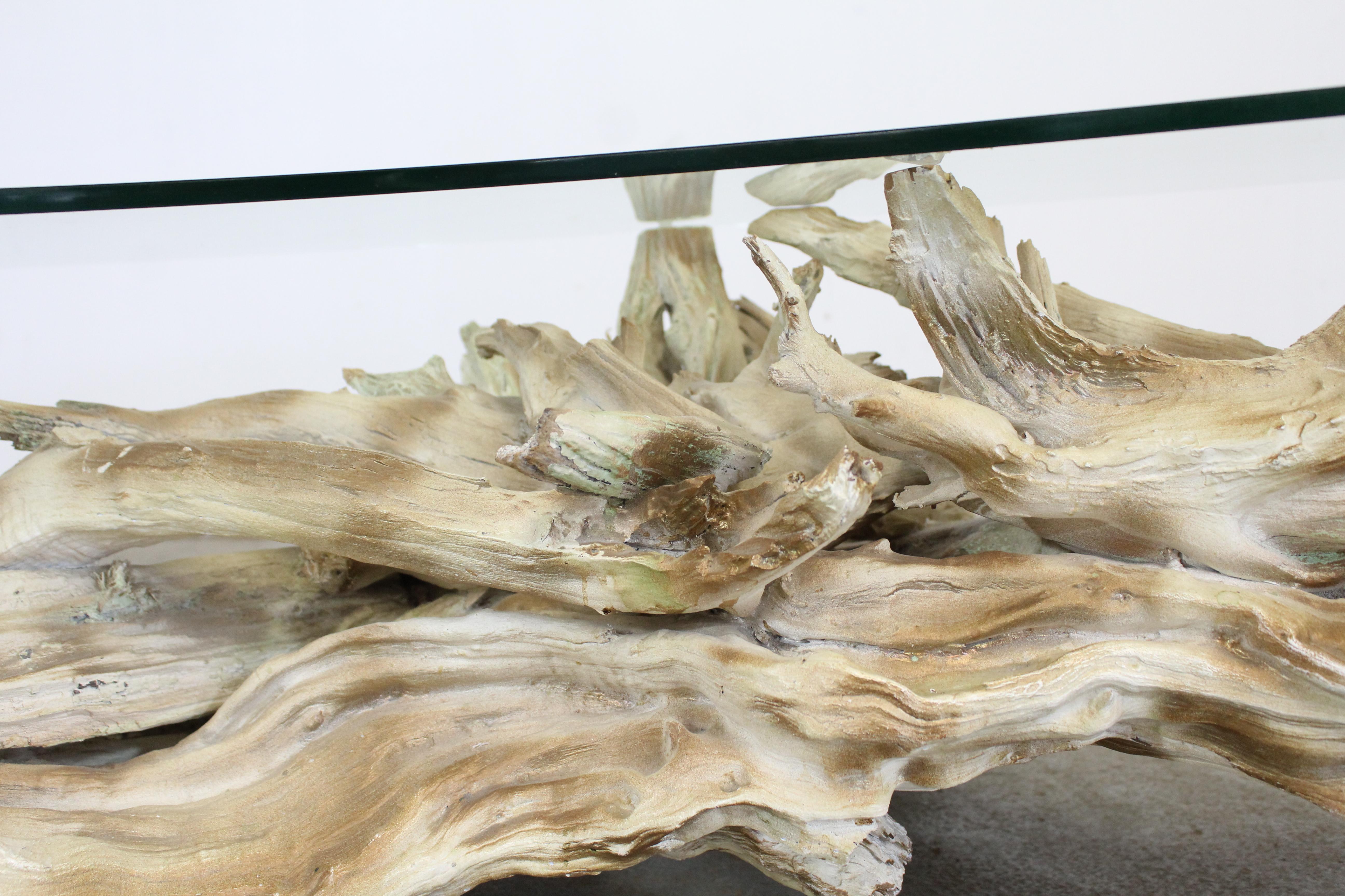Vintage Mid-Century Modern Amorphous/Biomorphic Glass Driftwood Coffee Table For Sale 3