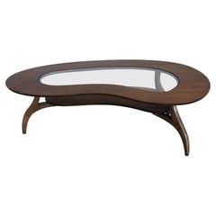 Vintage Mid-Century Modern Amorphous Glass Walnut Coffee Table