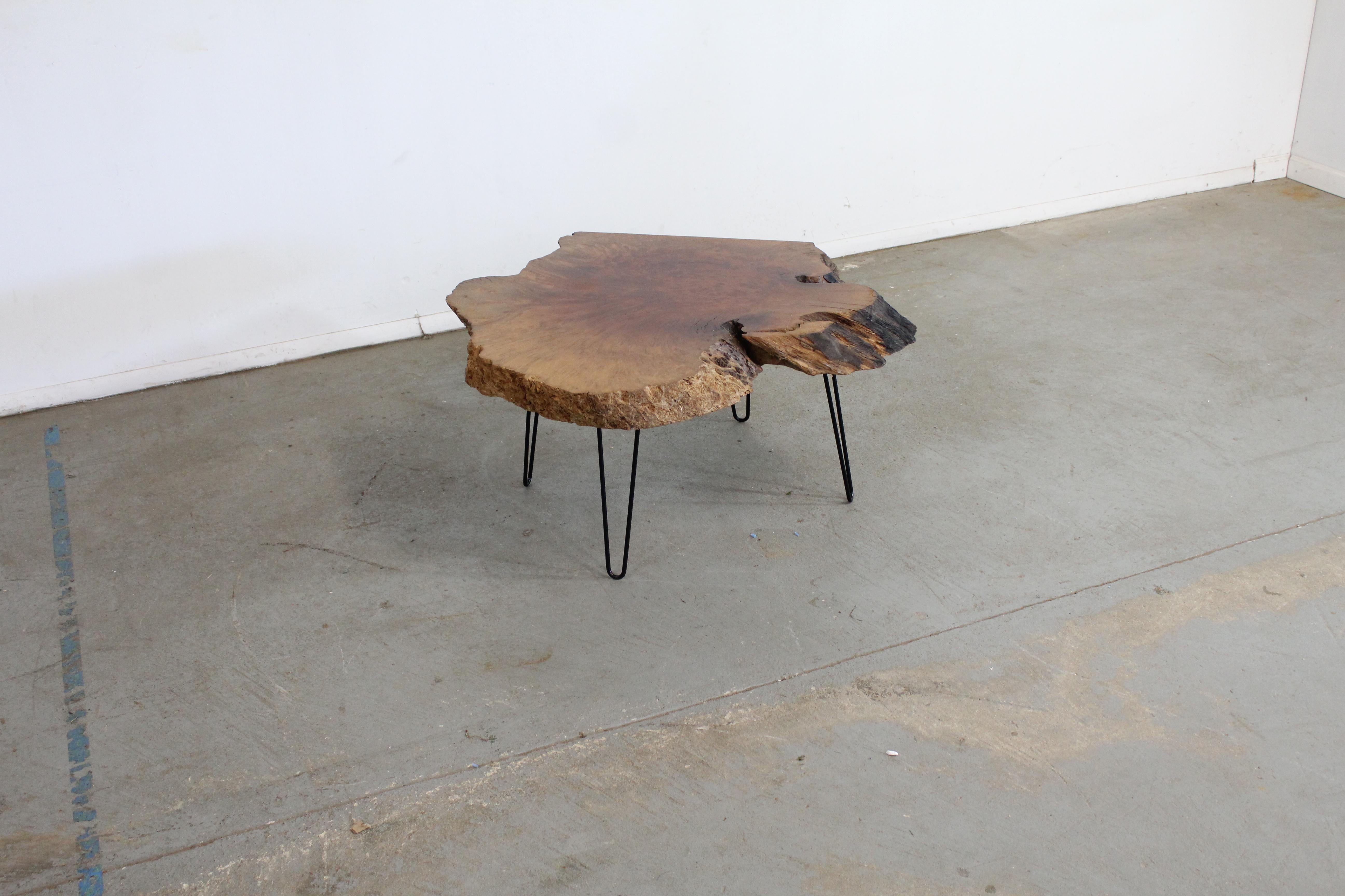 Offered is a Vintage Mid Century Modern Amorphous slab coffee table. It is in good condition with minor surface wear/scratches. It is structurally sound and stable. It has hairpin legs. It is not signed. Check out our other listings for more