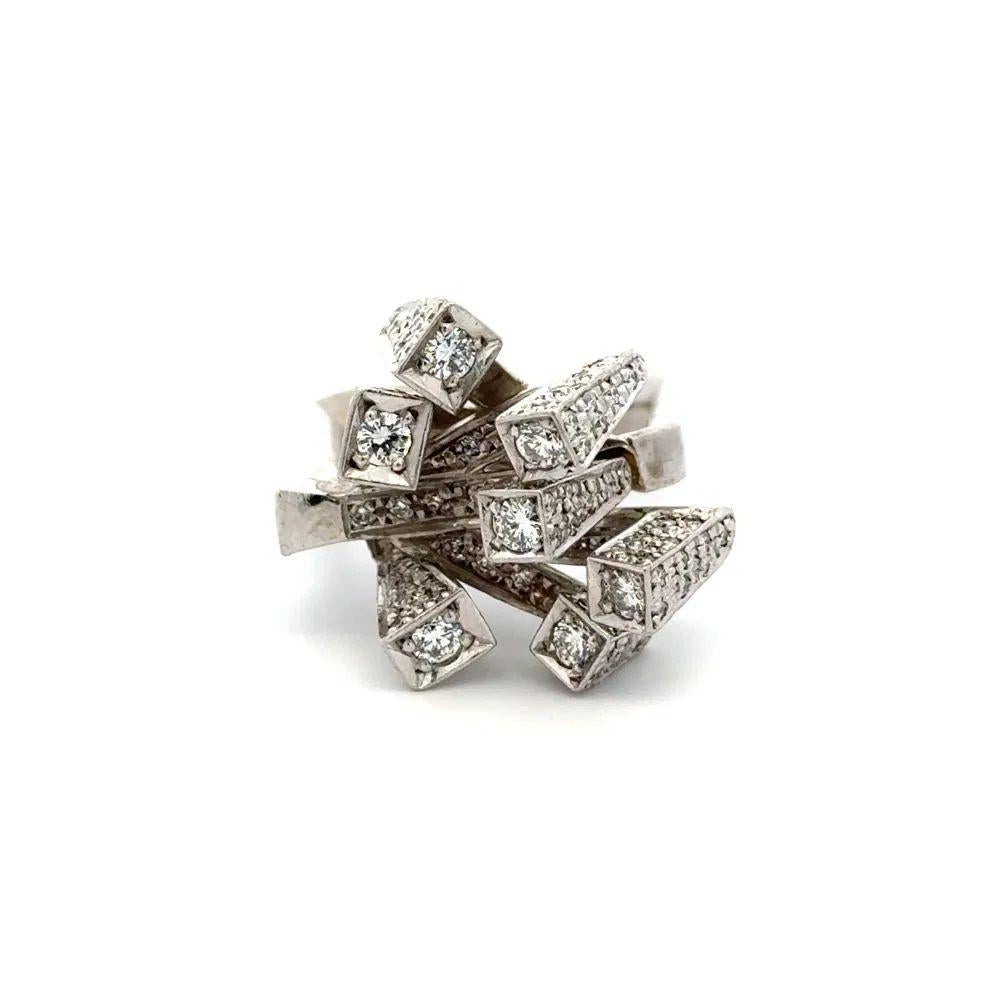Anillo de oro con diamantes de espigas angulares, vintage y moderno de mediados de siglo Corte brillante en venta
