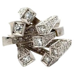 Vintage Mid Century Modern Angular Spikes Diamond Gold Ring