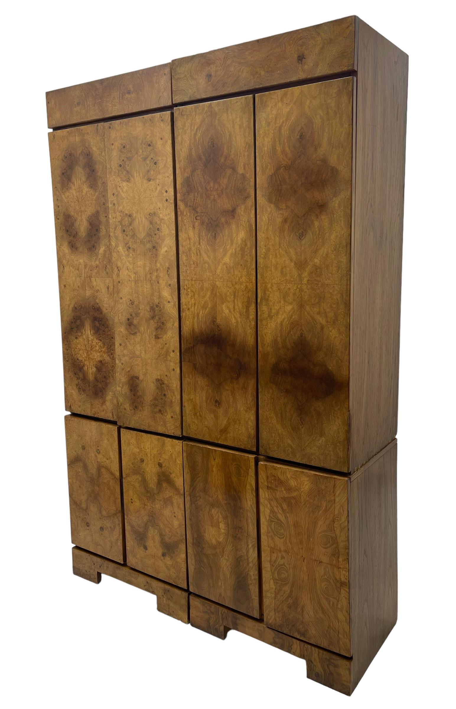 Mid-Century Modern Vintage Mid Century Modern Armoire or Storage Burl Cabinet Set by Milo Baughman 