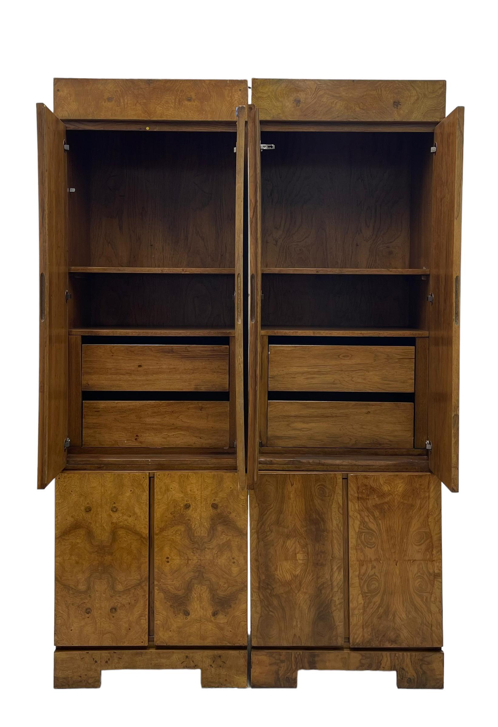 Vintage Mid Century Modern Armoire or Storage Burl Cabinet Set by Milo Baughman  In Good Condition In Seattle, WA
