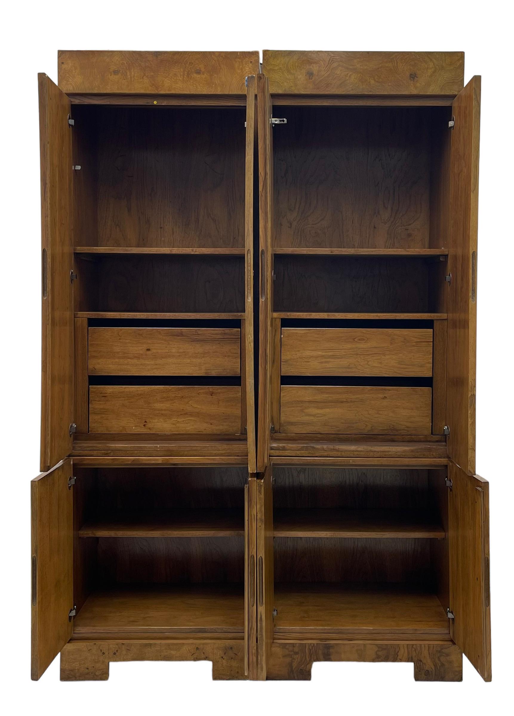 Late 20th Century Vintage Mid Century Modern Armoire or Storage Burl Cabinet Set by Milo Baughman 