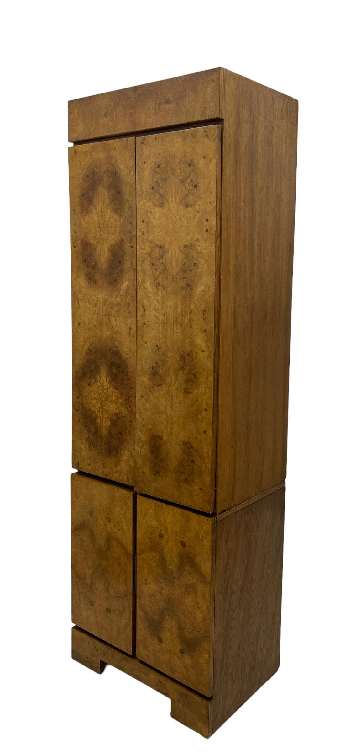 Vintage Mid Century Modern Armoire or Storage Burl Cabinet Set by Milo Baughman  2