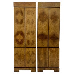 Vintage Mid Century Modern Armoire or Storage Burl Cabinet Set by Milo Baughman