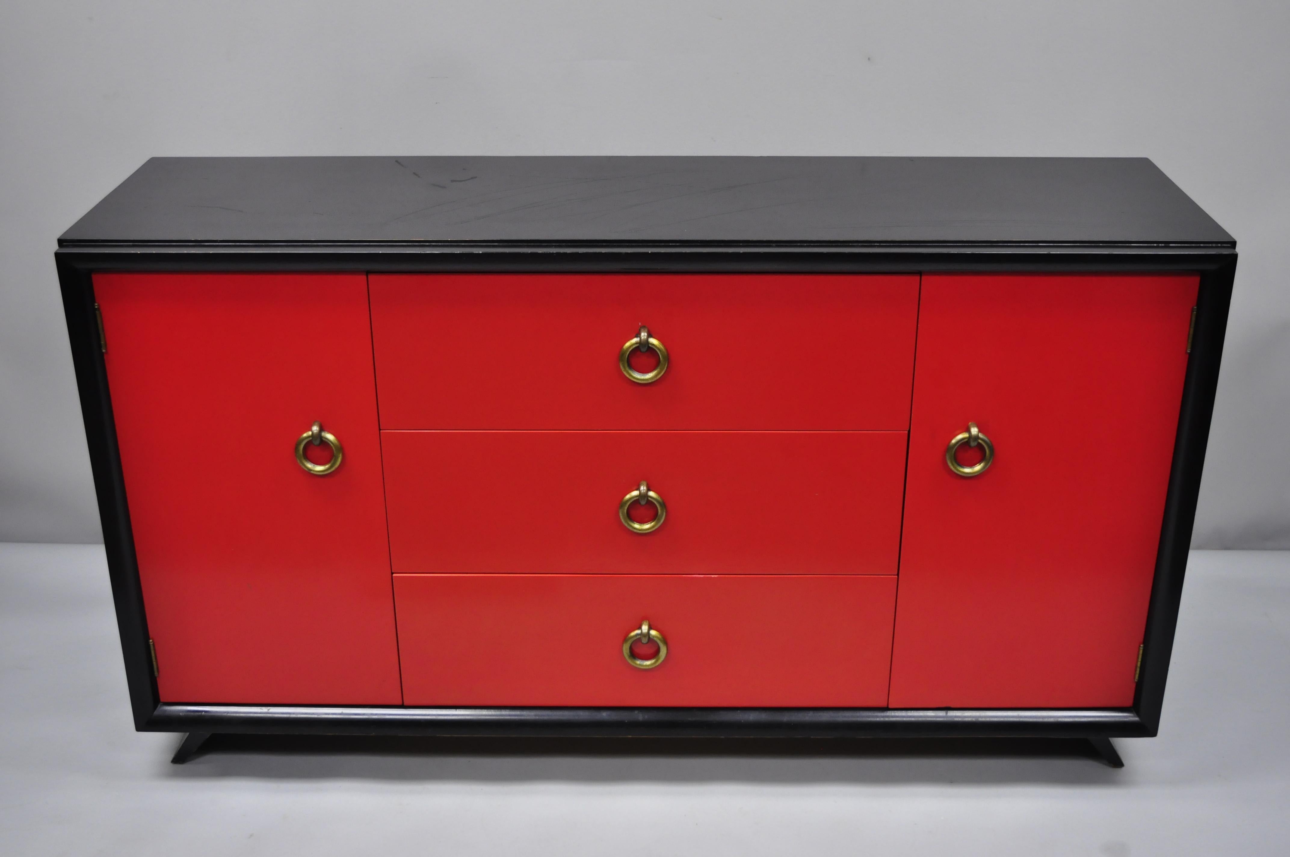 Vintage Mid-Century Modern Art Deco Black and Red Credenza Sideboard by Harjer For Sale 3