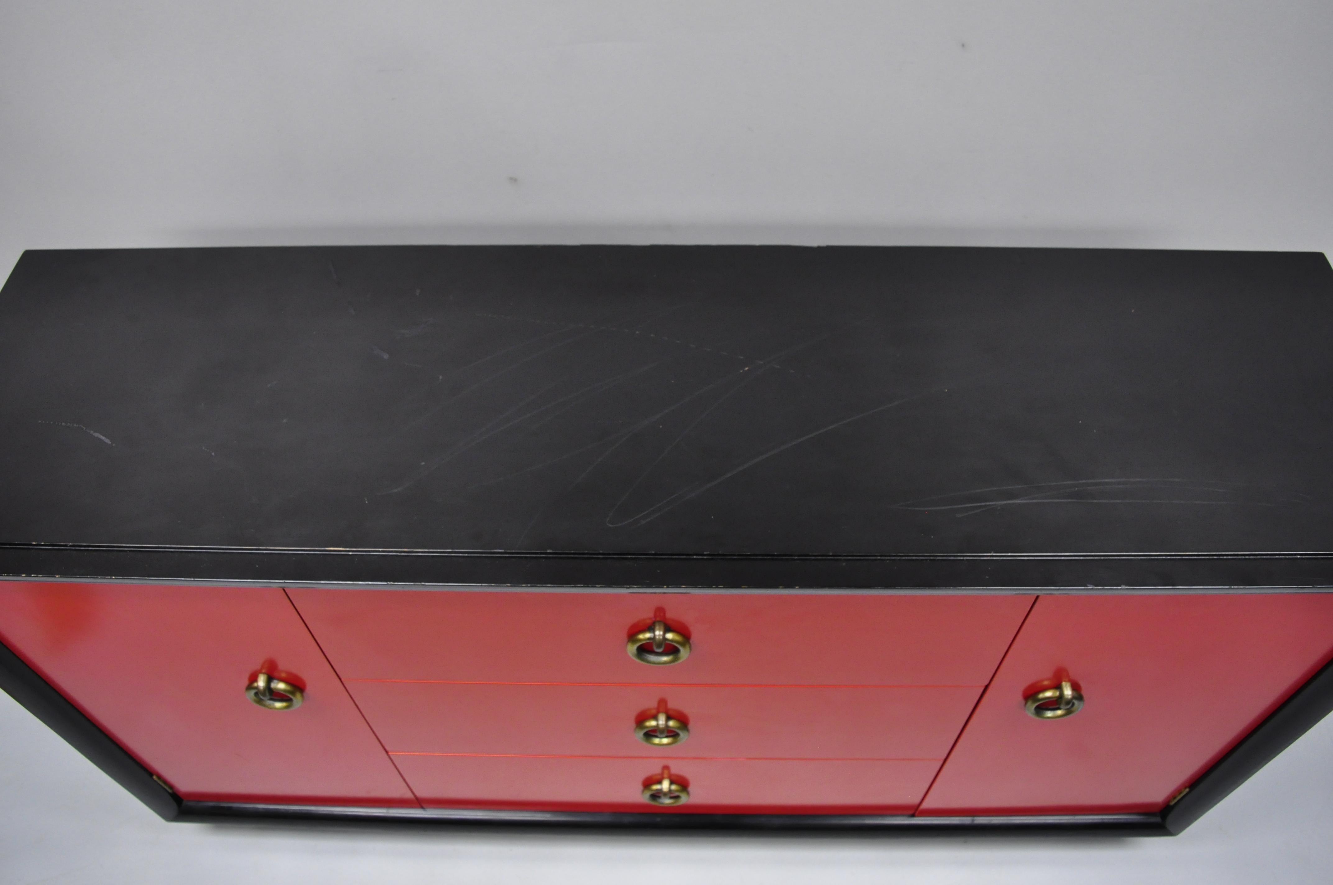 American Vintage Mid-Century Modern Art Deco Black and Red Credenza Sideboard by Harjer For Sale
