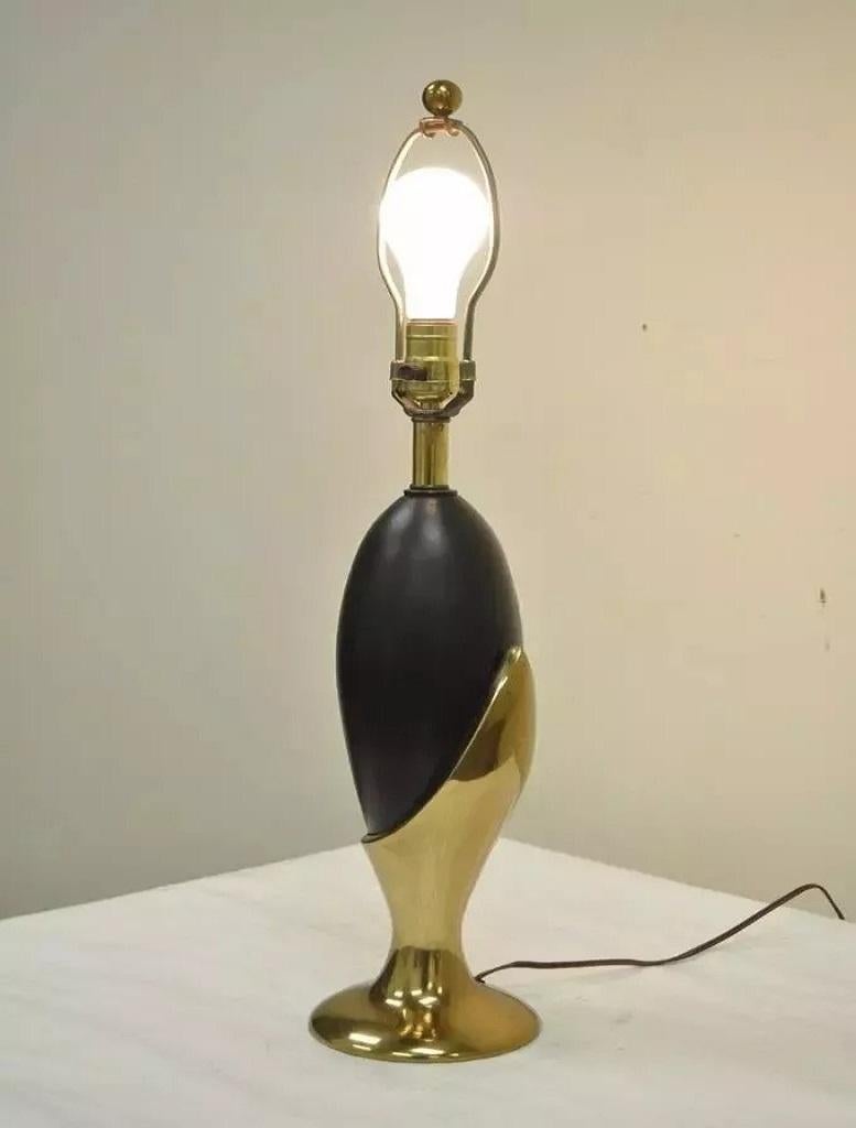 Vintage Mid Century Modern Art Deco Brass Black Metal Egg Nouveau Lampada da tavolo in vendita 5