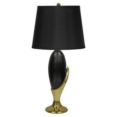 Vintage Mid Century Modern Art Deco Brass Black Metal Egg Nouveau Table Lamp