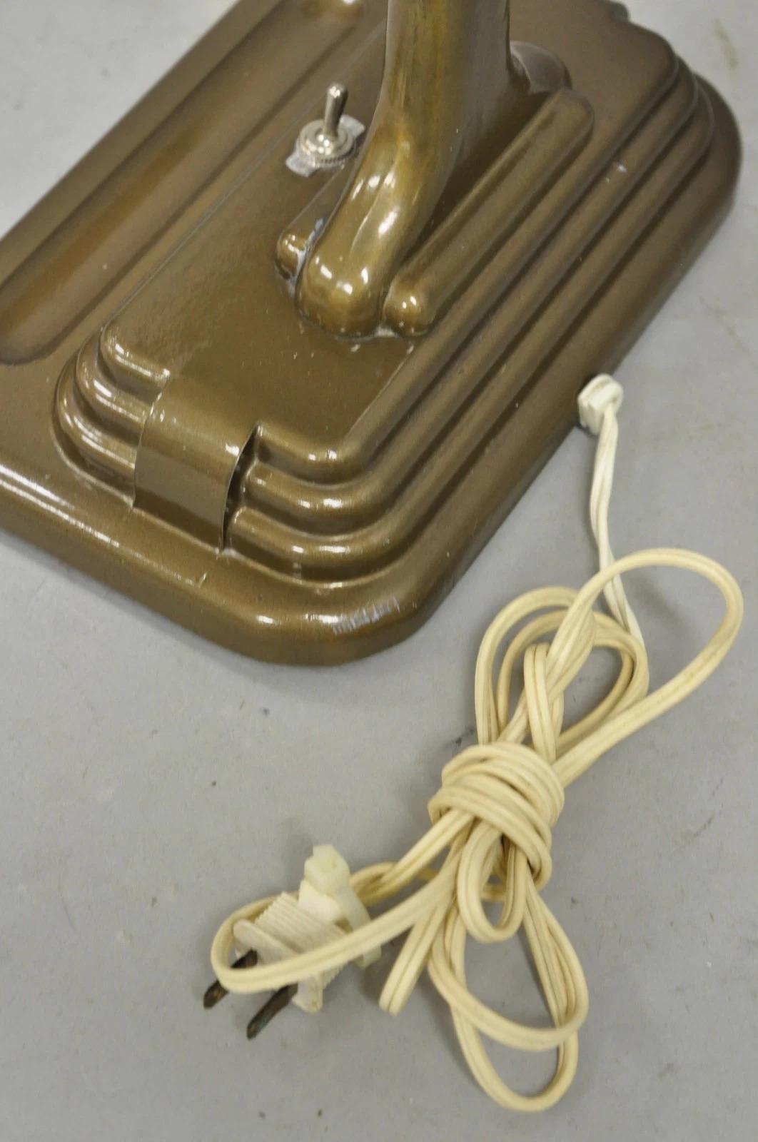 Vintage Mid Century Modern Art Deco Metal Bronze Finish Bankers Table Desk Lamp For Sale 5