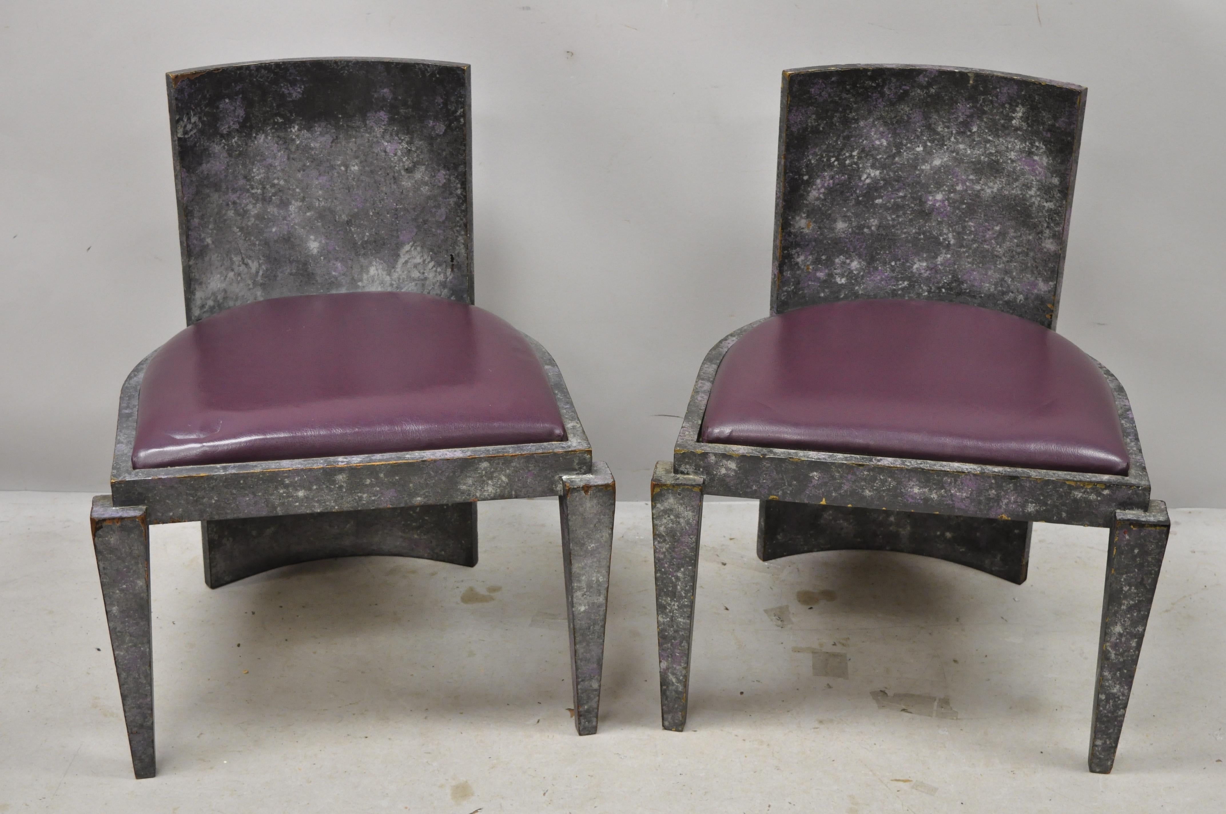 Paire de fauteuils club de jeu Art Déco vintage pourpre et gris, moderne du milieu du siècle dernier en vente 5