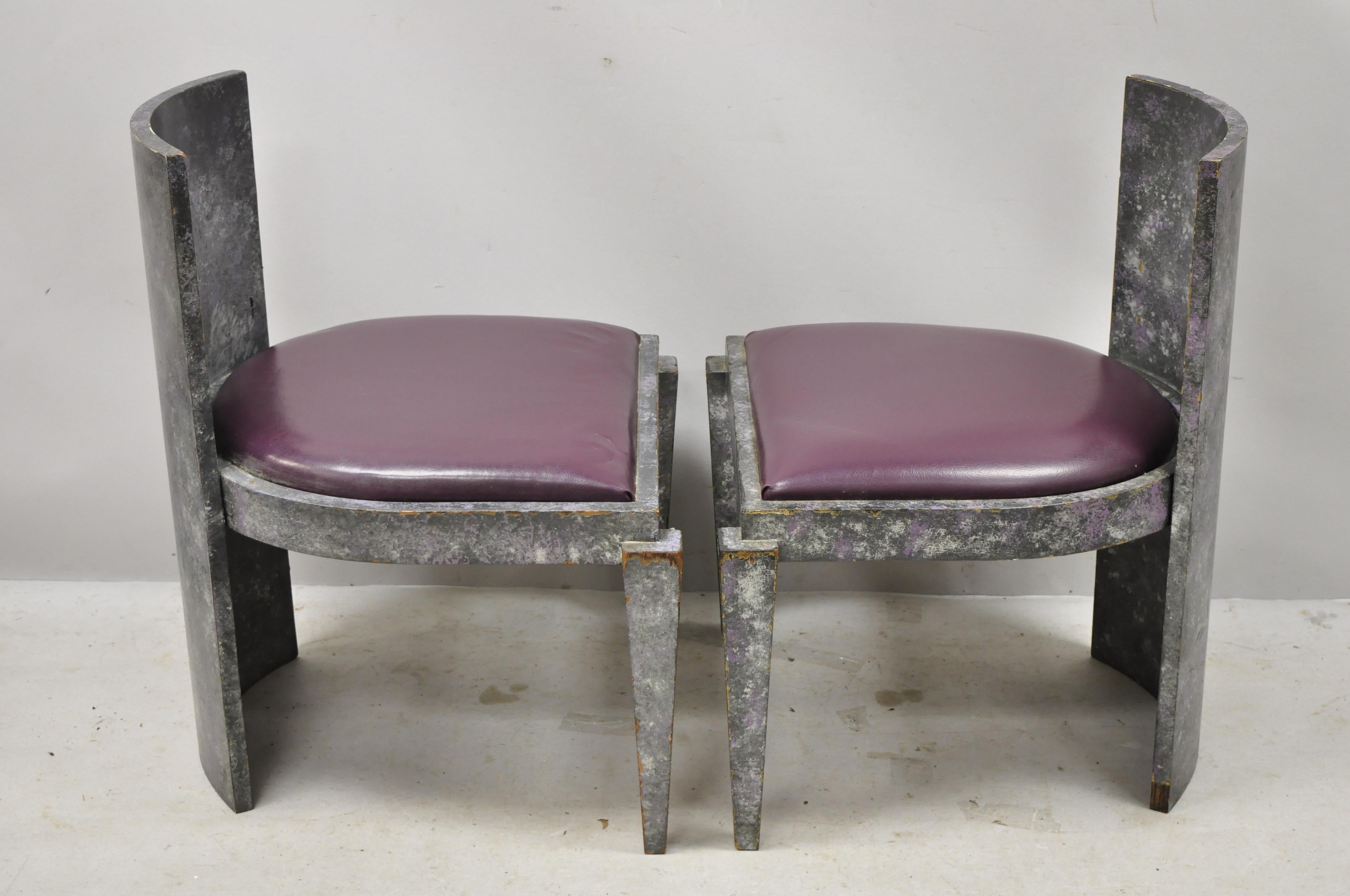 North American Vintage Mid-Century Modern Art Deco Purple and Gray Club Game Chairs, a Pair For Sale