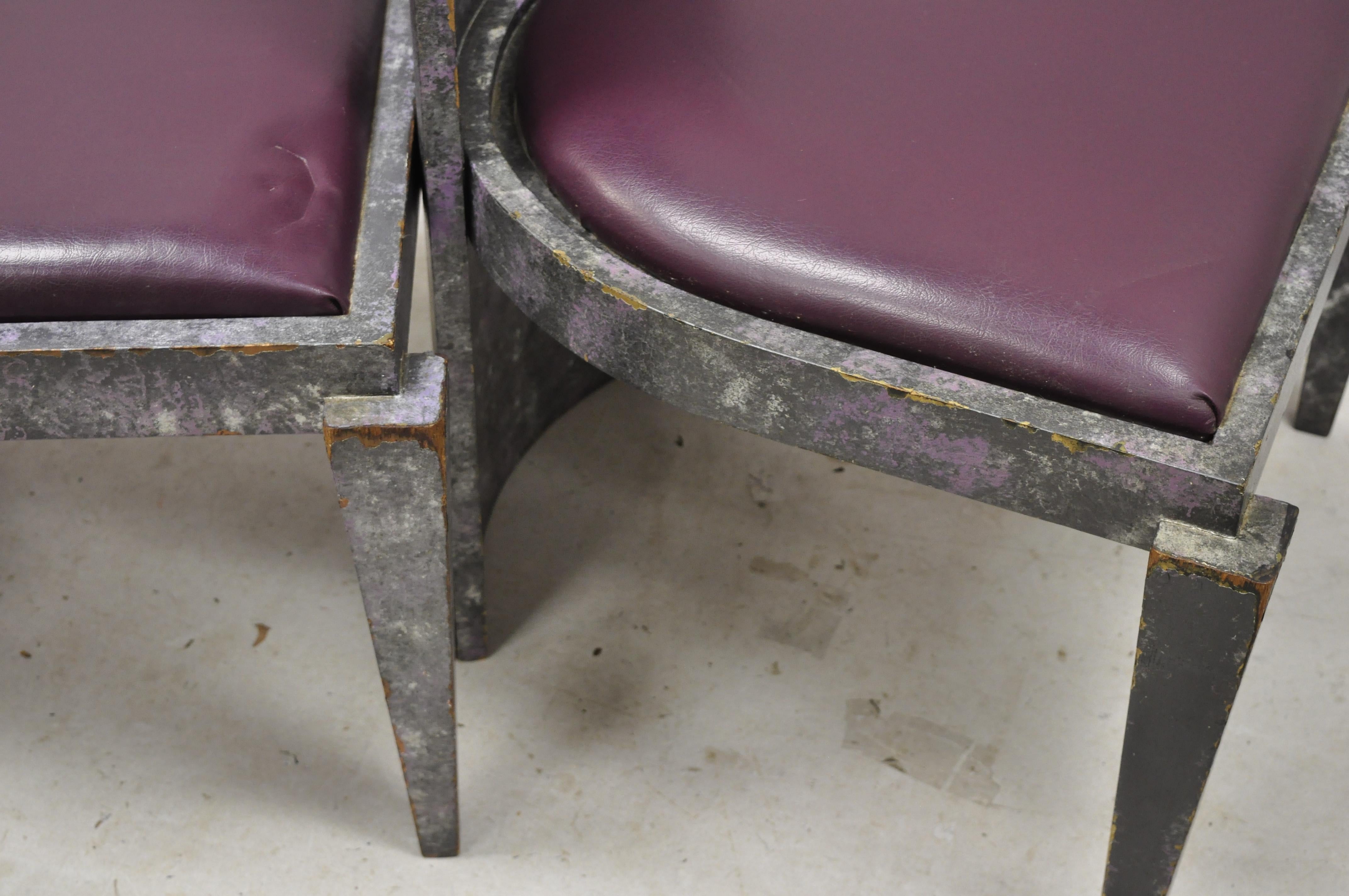 20ième siècle Paire de fauteuils club de jeu Art Déco vintage pourpre et gris, moderne du milieu du siècle dernier en vente