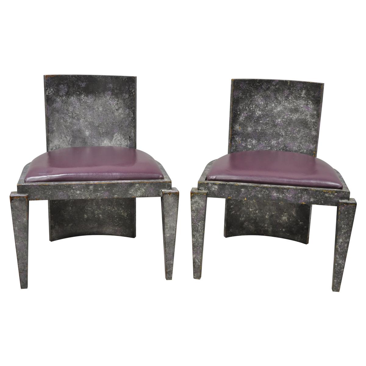 Vintage Mid-Century Modern Art Deco Purple and Gray Club Game Chairs, a Pair