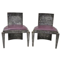 Retro Mid-Century Modern Art Deco Purple and Gray Club Game Chairs, a Pair