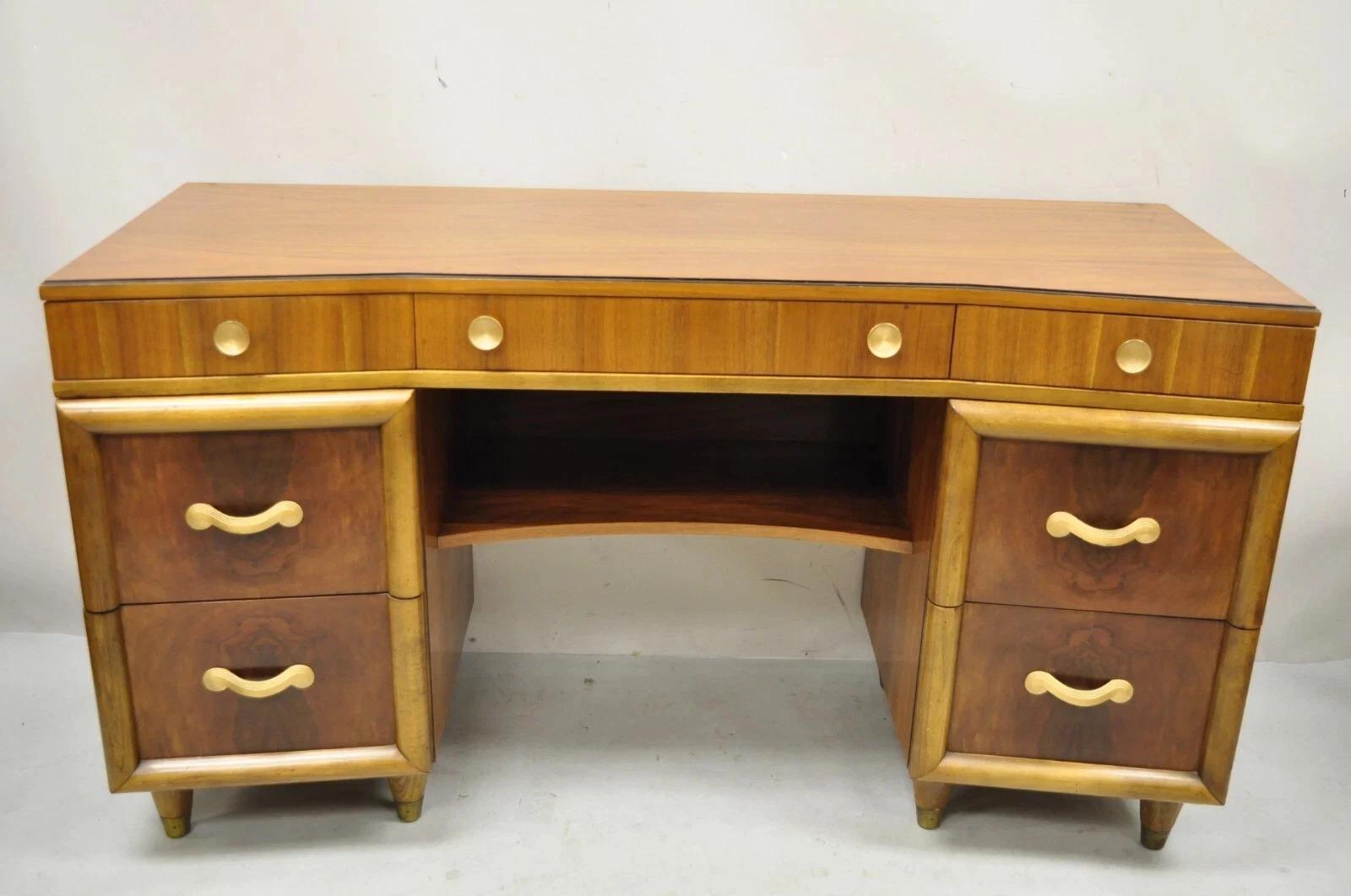 Mid-Century Modern Vintage Mid Century Modern Art Deco Walnut Vanity Table w Mirror by Joerns Bros For Sale