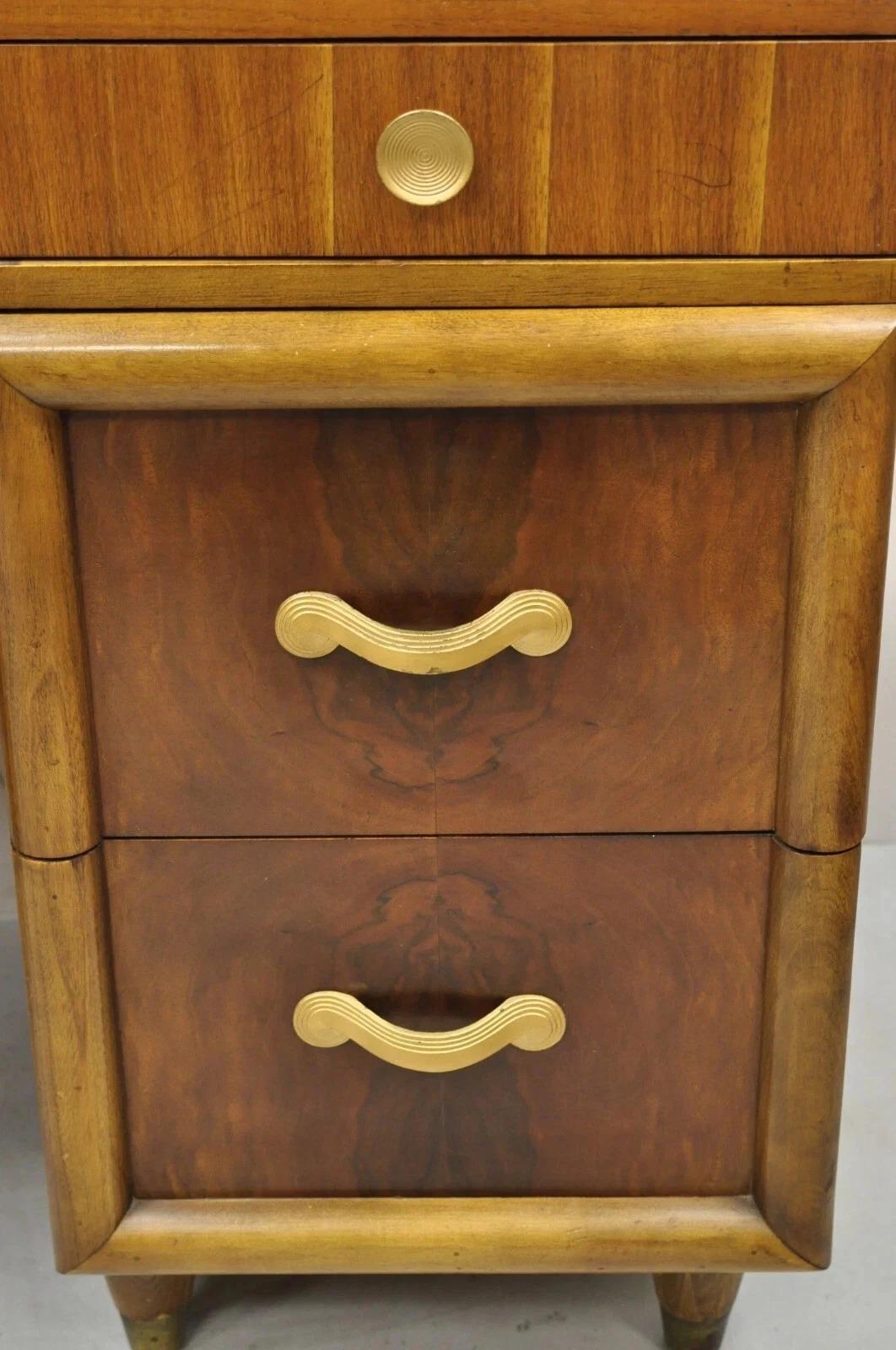 20th Century Vintage Mid Century Modern Art Deco Walnut Vanity Table w Mirror by Joerns Bros For Sale