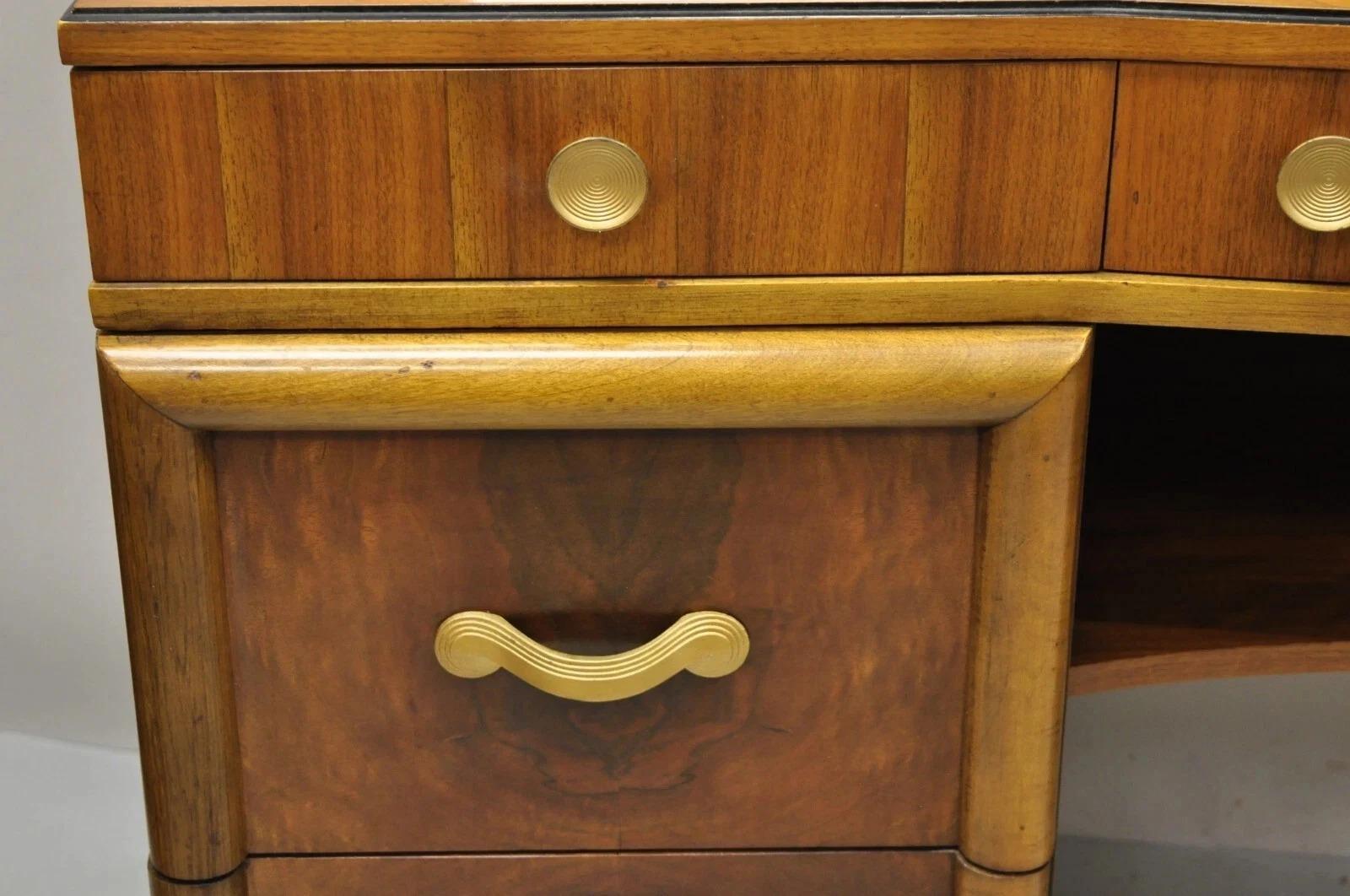 Vintage Mid Century Modern Art Deco Walnut Vanity Table w Mirror by Joerns Bros For Sale 3