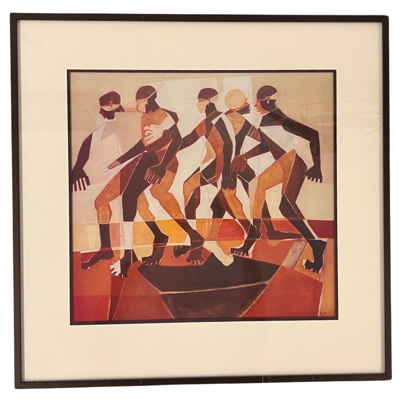 Vintage Mid Century Modern Art Print 1980 Signed For Sale at 1stDibs