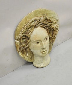 Vintage Mid Century Modern Artisan Studio Crafted Ceramic Self-Portrait Wandkunst