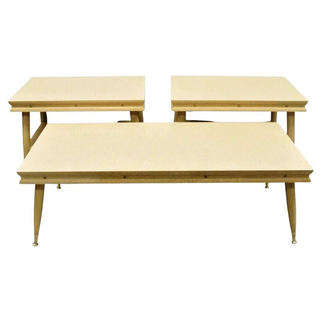 Vintage Mid Century Modern Atomic Era Laminate 
Wood Coffee Table Set - 3 pcs For Sale