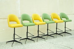 Vintage Mid-Century Modern Atomic Era Yellow & Green Vinyl Bar Stools, Set of 6