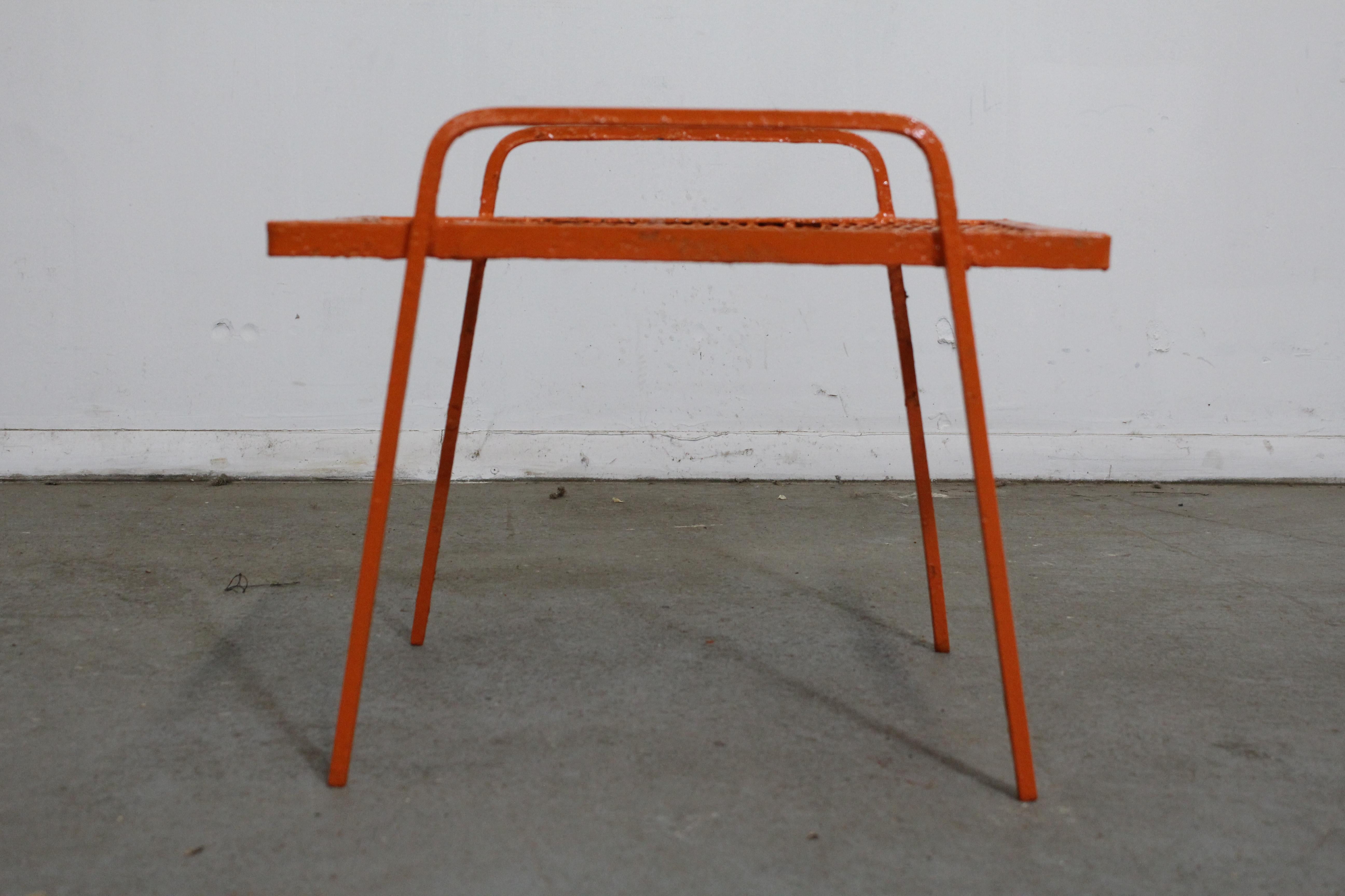 Vintage Mid-Century Modern Atomic Orange Metal End Table 2