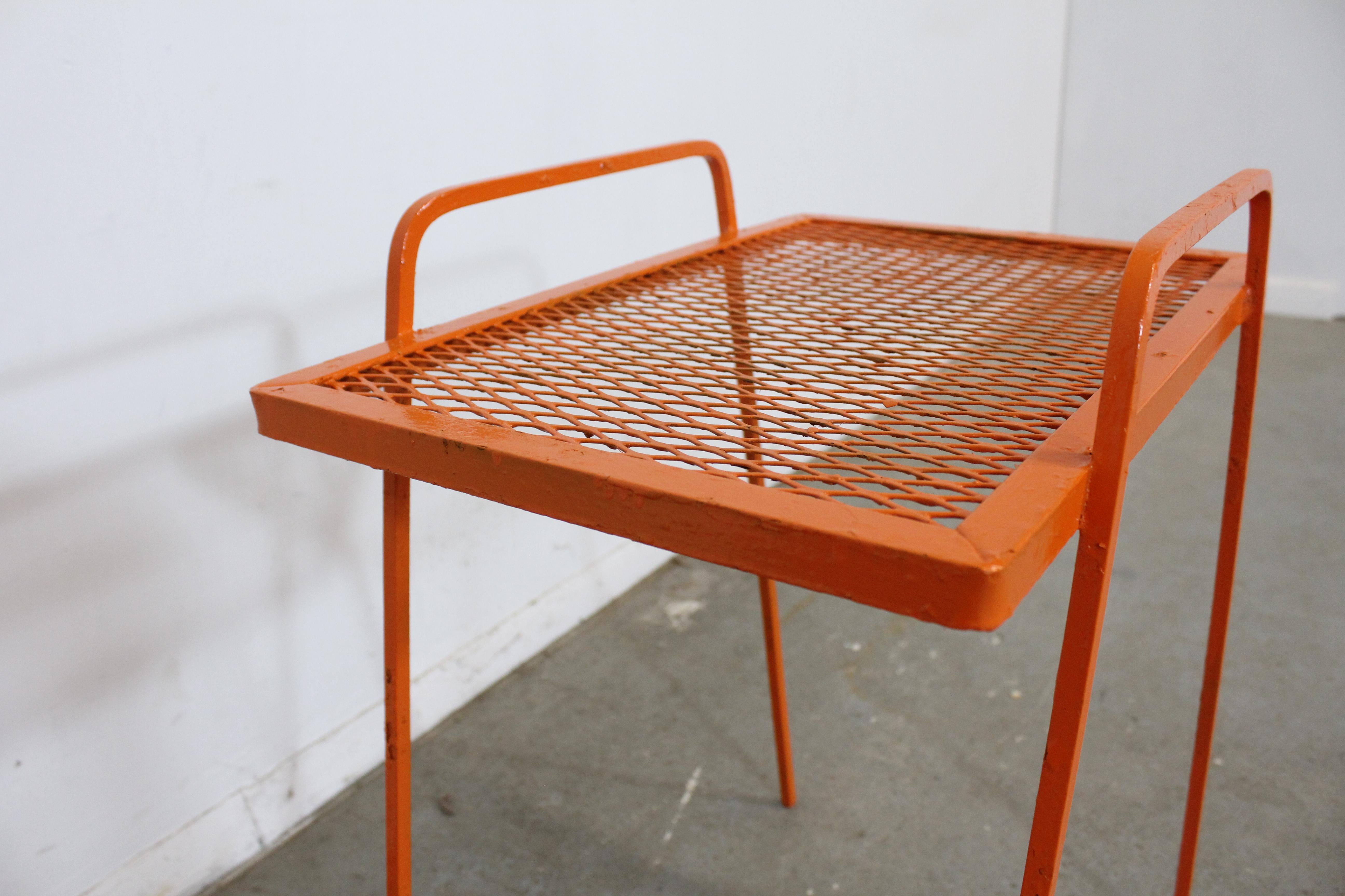 Vintage Mid-Century Modern Atomic Orange Metal Tall End Table 9