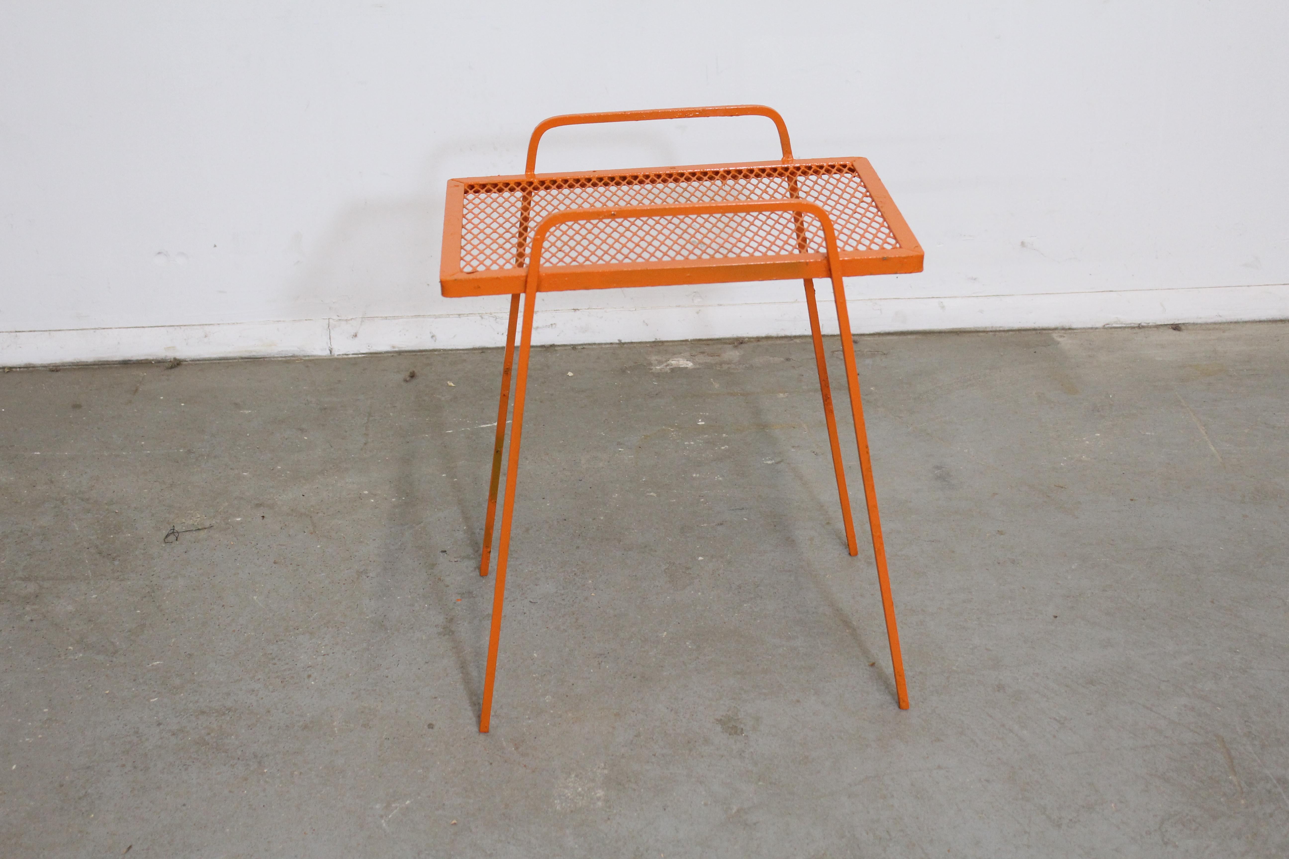 American Vintage Mid-Century Modern Atomic Orange Metal Tall End Table