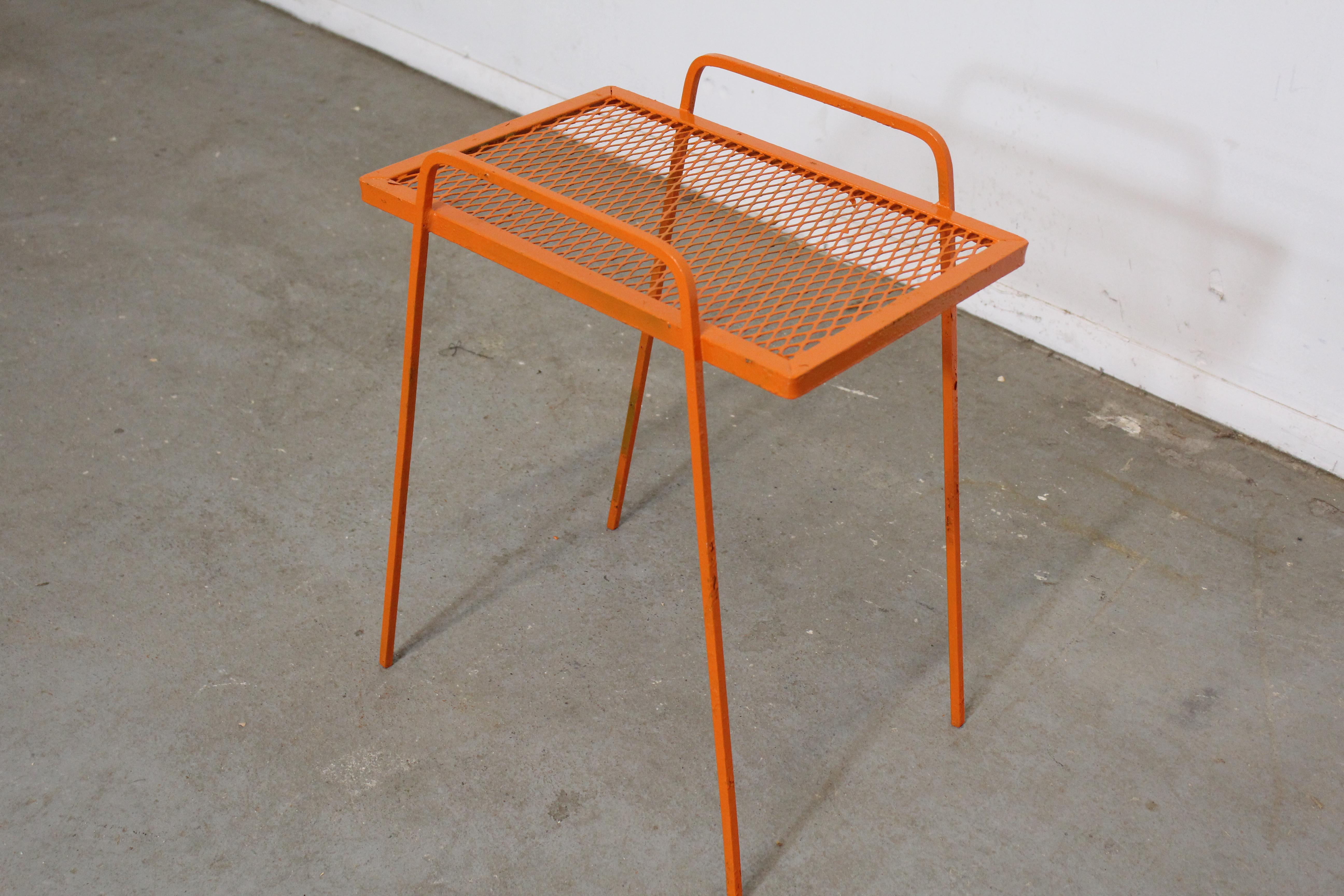 Vintage Mid-Century Modern Atomic Orange Metal Tall End Table In Good Condition In Wilmington, DE