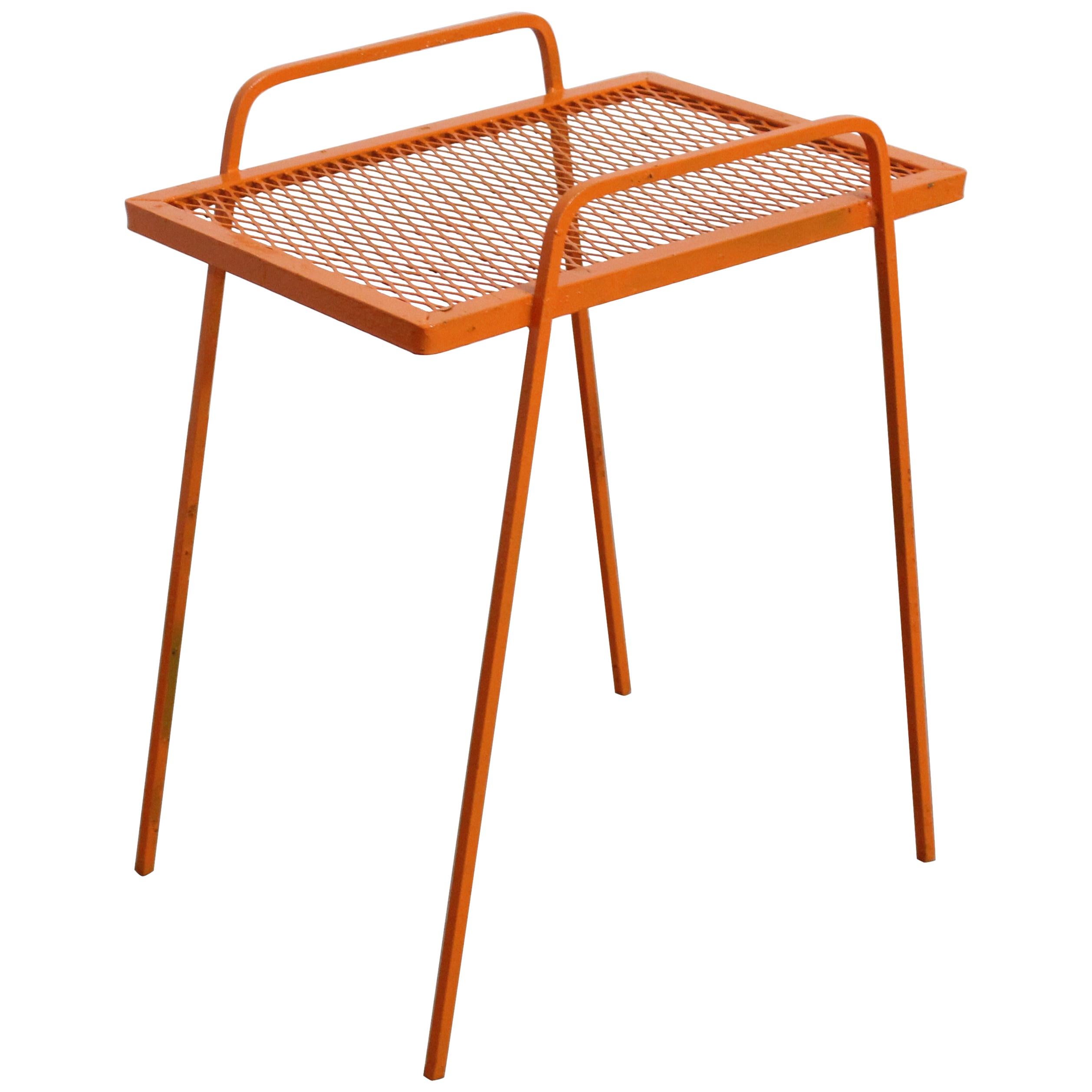 Vintage Mid-Century Modern Atomic Orange Metal Tall End Table