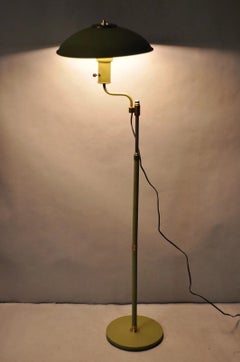 Vintage Mid Century Modern Avocado Green Adjustable Flying Saucer Floor Lamp