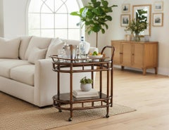 Vintage Mid-Century Modern Bamboo and Rattan Bar Cart Circa 1970’s