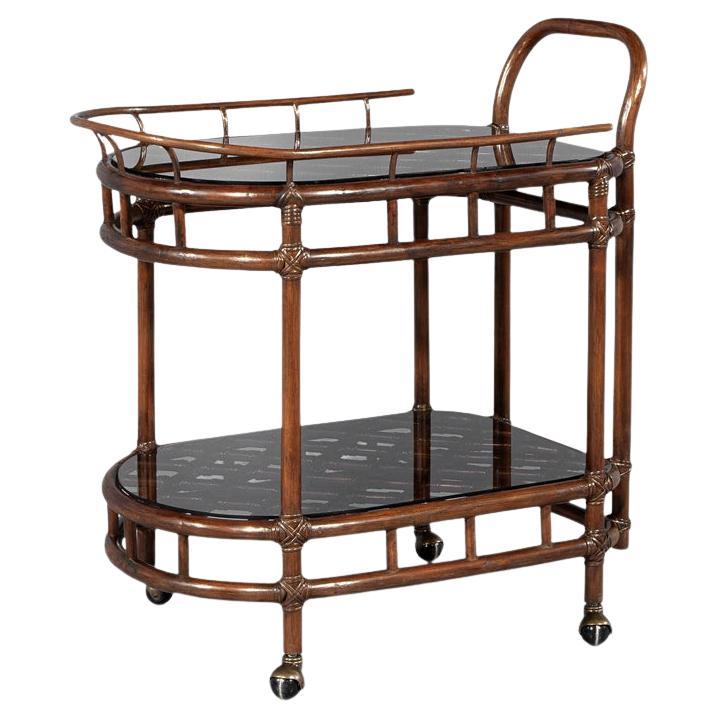 Vintage Mid-Century Modern Bamboo and Rattan Bar Cart Circa 1970’s For Sale